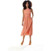 Liquorish Women's Orange Midi Dress with Open Back & Elasticated Waist | Size: 14