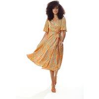 Liquorish Women's Midi Wrap Dress in Orange Scribble Print | Size: 10