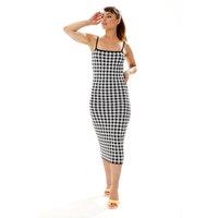 Liquorish Women's Knitted Dress in Black & White Check | Size: S/M