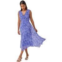 Roman Women's Sleeveless Abstract Knot Front Midi Dress in Blue | Size: 10