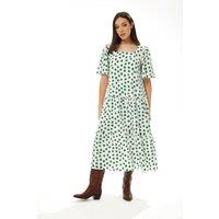 Liquorish Women's A Line Midi Dress in Green Polka Dot in White | Size: 10
