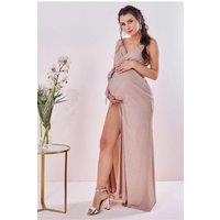 Goddiva Women's Maternity Wrap Spaghetti Strap Maxi in Light Pink | Size: 12