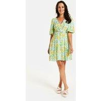 Liquorish Women's Yellow Floral Summer Dress with Tie Waist | Size: 12