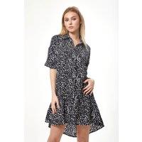 Liquorish Women's Black & White Animal Print Mini Shirt Dress | Size: 14