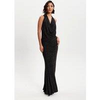 Liquorish Women's Black Full Maxi Lurex Jersey Dress | Size: 12