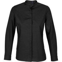 NEOBLU Women's Poplin Bart Mao Collar Long-Sleeved Shirt in Midnight | Size: 12-14