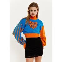 House of Holland Women's Melting Heart Logo Jumper in Blue & Orange | Size: Large