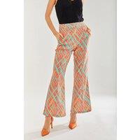 Liquorish Women's Orange Scribble Flare Trousers | Size: 10