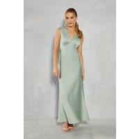 Oasis Women's Satin Open Back Detail Maxi Bridesmaid Dress in Sage | Size: 12