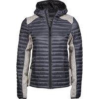 TEE JAYS Women's Crossover Hooded Padded Outdoor Jacket in Mid Grey | Size: Large