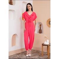 Oversized Short Sleeves Frilled Front Jumpsuit