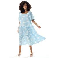 Liquorish Women's Cloud Print Midi Smock Dress in Blue | Size: 10