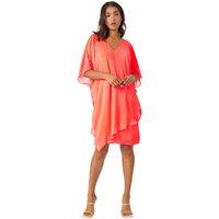 Roman Women's Embellished Cold Shoulder Overlay Dress in Coral | Size: 10