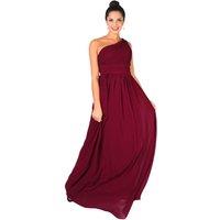 KRISP Women's One Shoulder Evening Maxi Dress in Dark Red | Size: 16