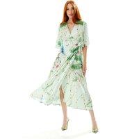 Liquorish Women's Bird Print Maxi Wrap Dress in Mint Green with Green Lace Details | Size: 10