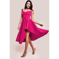 Goddiva Women's Asymmetric Flared Hem Midi Dress in Magenta | Size: 10