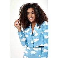 Liquorish Women's Cloud Print Crop Blazer in Blue | Size: 10