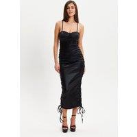 Liquorish Women's Metallic Foil Black Lycra Eyelet Dress | Size: 10