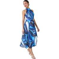 Abstract Print Pleated Chiffon Midi Dress