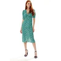 Liquorish Women's Stroke Print Knot Front Dress in Green | Size: 8