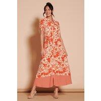 Jolie Moi Women's Elsie Floral Viscose Shirt Maxi Dress in Orange | Size: 10
