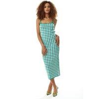 Liquorish Women's Knitted Dress in Dark Green & White Check | Size: S/M