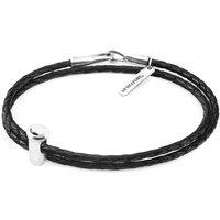 ANCHOR & CREW Women's Midnight Black GUSTATORY Coffee Takeout Cup Silver & Braided Leather Bracelet | Size: 21 cm