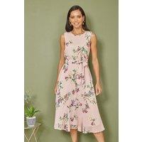 Yumi Women's Blush Floral Print Midi Skater Dress in Pink | Size: 10