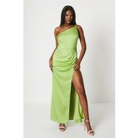 One Shoulder Strappy Detail Satin Maxi Dress