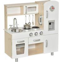HOMCOM Kids Kitchen Playset with Accessories Large Simulation Kitchen Cooking in White