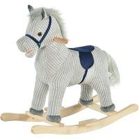 HOMCOM Kids Rocking Horse Ride-On Sound Wood Base Handlebars 36-72 Months in Grey