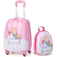 Costway 2Pcs 12 16 ABS Kids Suitcase Backpack Luggage Set School Travel Lightweight in Pink