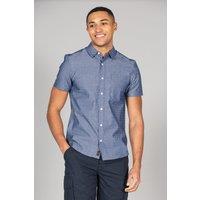 Tokyo Laundry Men's Cotton Short Sleeve Button-Up Printed Shirt with Chest Pocket in Mid Blue | Size: Small