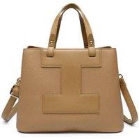JFY Women's 3 Compartments Top Zip Closure Tote Bag in Camel
