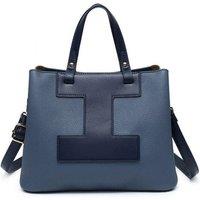 JFY Women's 3 Compartments Top Zip Closure Tote Bag in Blue