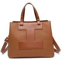 JFY Women's 3 Compartments Top Zip Closure Tote Bag in Brown
