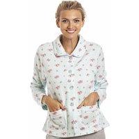 Camille Women's Button Up Mock Quilted Floral Bed Jacket in Turquoise | Size: 22-24