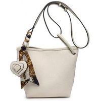 JFY Women's Silk Scarf Heart Shape Charm Cross Body Bag in Beige