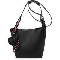 JFY Women's Silk Scarf Heart Shape Charm Cross Body Bag in Black
