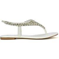 XY London Women's 'Lauren' Embellished Toe Post Flat Sandals in White | Size: 8