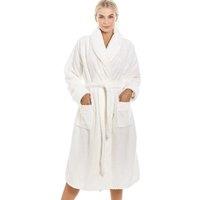 Camille Women's Supersoft Honeycomb Textured Shawl Collar Bathrobe in Ivory | Size: 14-16