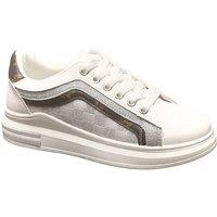 IVACHY Women's Fashion Glitter with Print Pattern Lace-Up Chunky Wedges Trainers in White | Size: 5