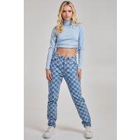 Pink Vanilla Women's Ruched Crop Ribbed Top in Blue | Size: Medium
