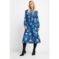 M&Co Women's Tie Waist Midi Smock Dress in Blue | Size: 12