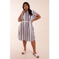 Blue Vanilla Women's Curve Stripe Button Front Shirt Dress in White | Size: 26-28