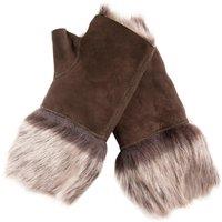 Infinity Leather Women's Shearling Mittens Fingerless Cuffs Toscana Suede Sheepskin Fur in Light Stone