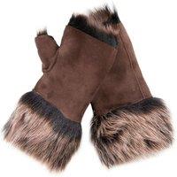 Infinity Leather Women's Shearling Mittens Fingerless Cuffs Toscana Suede Sheepskin Fur in Light Brown