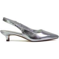 XY London Women's 'Avalone' Pointed Toe Sling Back Kitten Heel Sandals in Metallic Silver | Size: 5