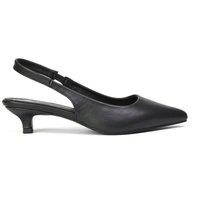 XY London Women's 'Avalone' Pointed Toe Sling Back Kitten Heel Sandals in Black | Size: 5
