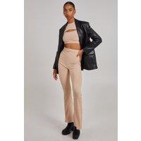 Pink Vanilla Women's Ribbed Flare Trousers in Stone | Size: 8